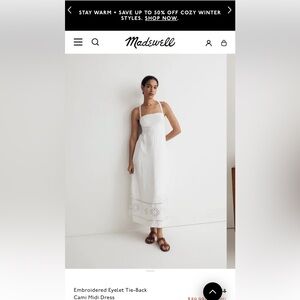 Madewell White Midi Dress with Embroidered Hem
